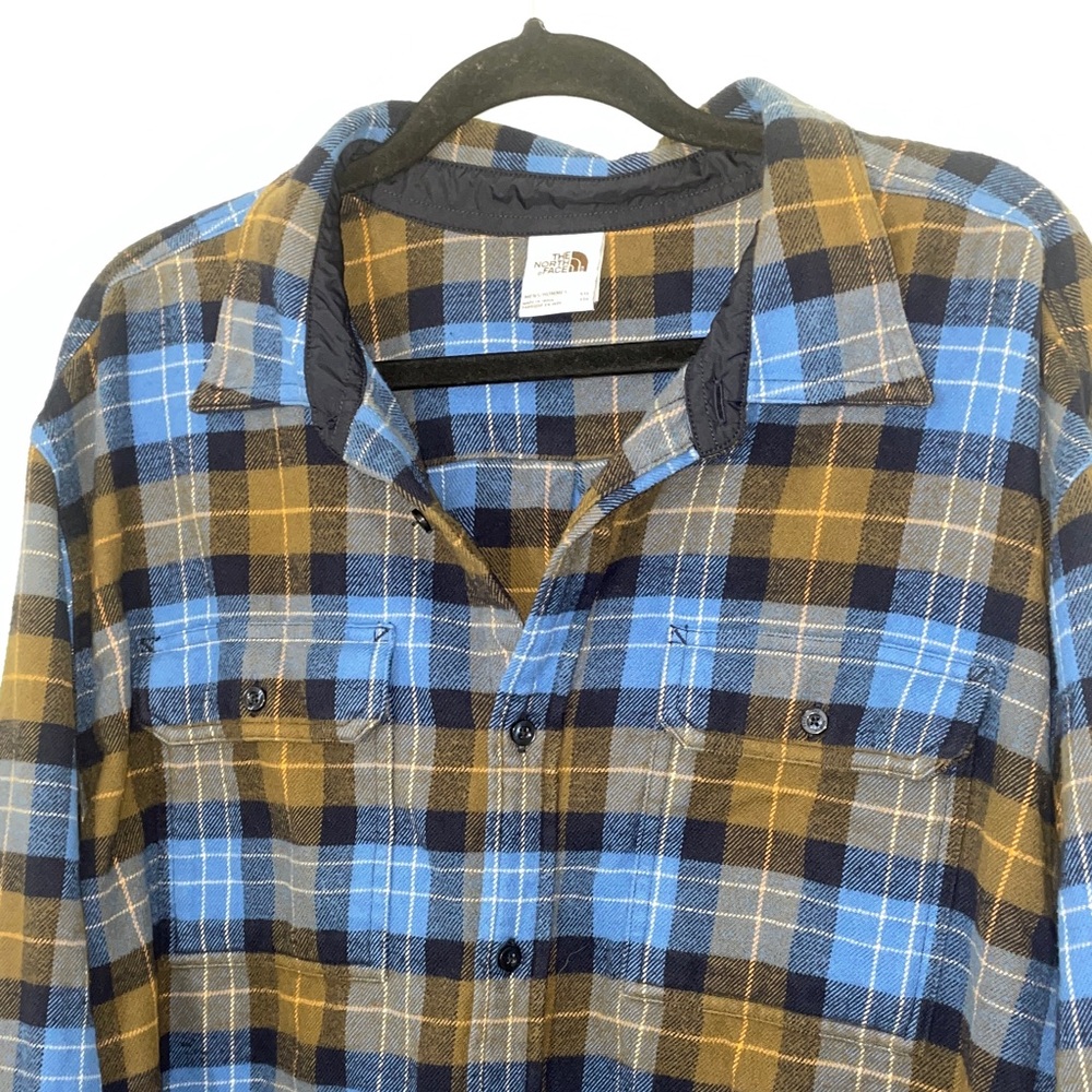 The North Face Blue Brown Plaid Arroyo Flannel Button Down Shirt Mountain Man 2X - Picture 2 of 6